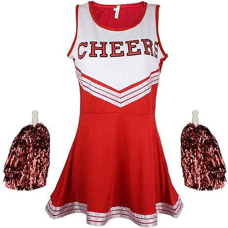 Cheerleader-Kostüm, Kostüm aus „High School Musical“ mit Pompoms, in 6 Farben und 5 Größen