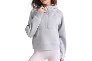 ISEEGZ Womens Fleece Lined Half Zip Pullover Cotton Winter Warm Scuba Sweatshirt for Women with Thumbhole Pocket
