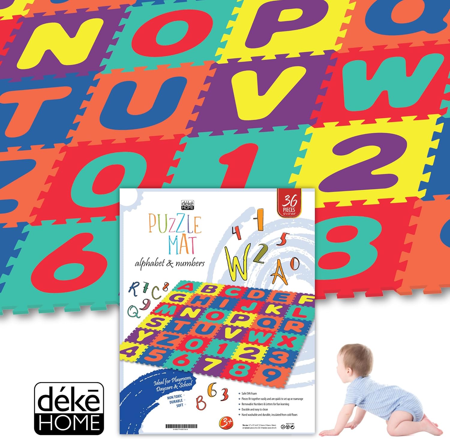 Alphabet & Numbers Rubber EVA Foam Puzzle Play Mat Floor. 36 Interlocking playmat Tiles (Tile:12X12 Inch/36 Sq.feet Coverage). Ideal for Crawling Baby, Infant, Classroom, Toddlers, Kids, Gym Workout: Toys & Games