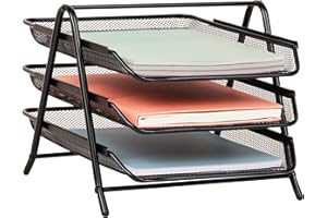 Mind Reader 3-Tier Paper Tray, Desktop Organizer, File Storage, Workspace, Office, Metal Mesh, 11.75"L x 13.75"W x 10"H, Black