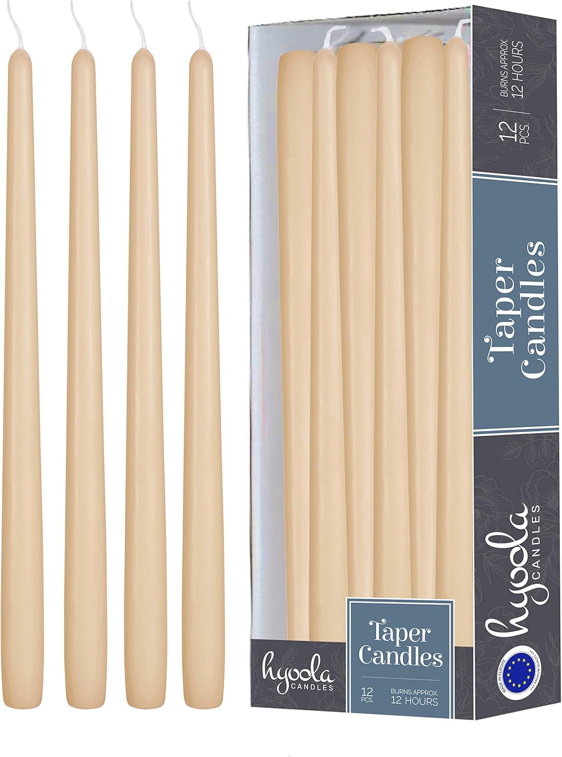 Hyoola 12 Pack Tall Taper Candles 14 Inch Sahara Beige Dripless