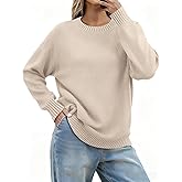 Zeagoo Fall Sweaters for Women 2026 Long Sleeve Crewneck Ribbed Knit Pullover Sweater Loose Fit Basic Jumper Tops