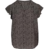 Adrianna Papell Women's Solid Short Ruffle Sleeve Popover Blouse