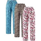 Ullnoy 3 Pack Women's Soft Pajama Lounge Pants with Drawstring & Pockets Pajamas Bottoms for Women Comfy Pj Sleep Bottoms