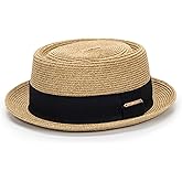 Pork-Pie-Hat-for-Men-Women Straw-Boater-Hat - Classic Boater Derby Sun Hats with Grosgrain Band