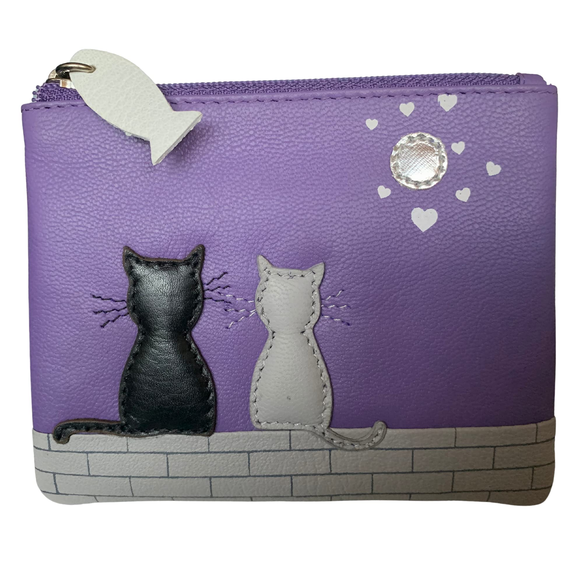 Premium Leather Black & Grey Cat Coin Purse by Mala Leather Midnight Collection 4231 (Purple)