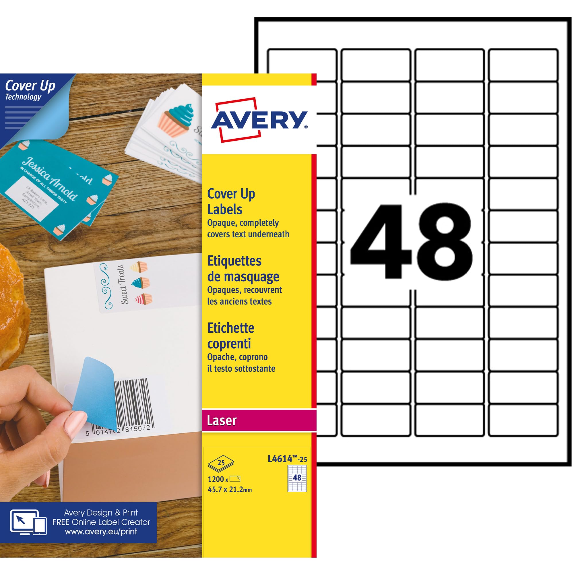 AVERY L4614-25 Cover Up Labels, 45.7 x 21.2 mm