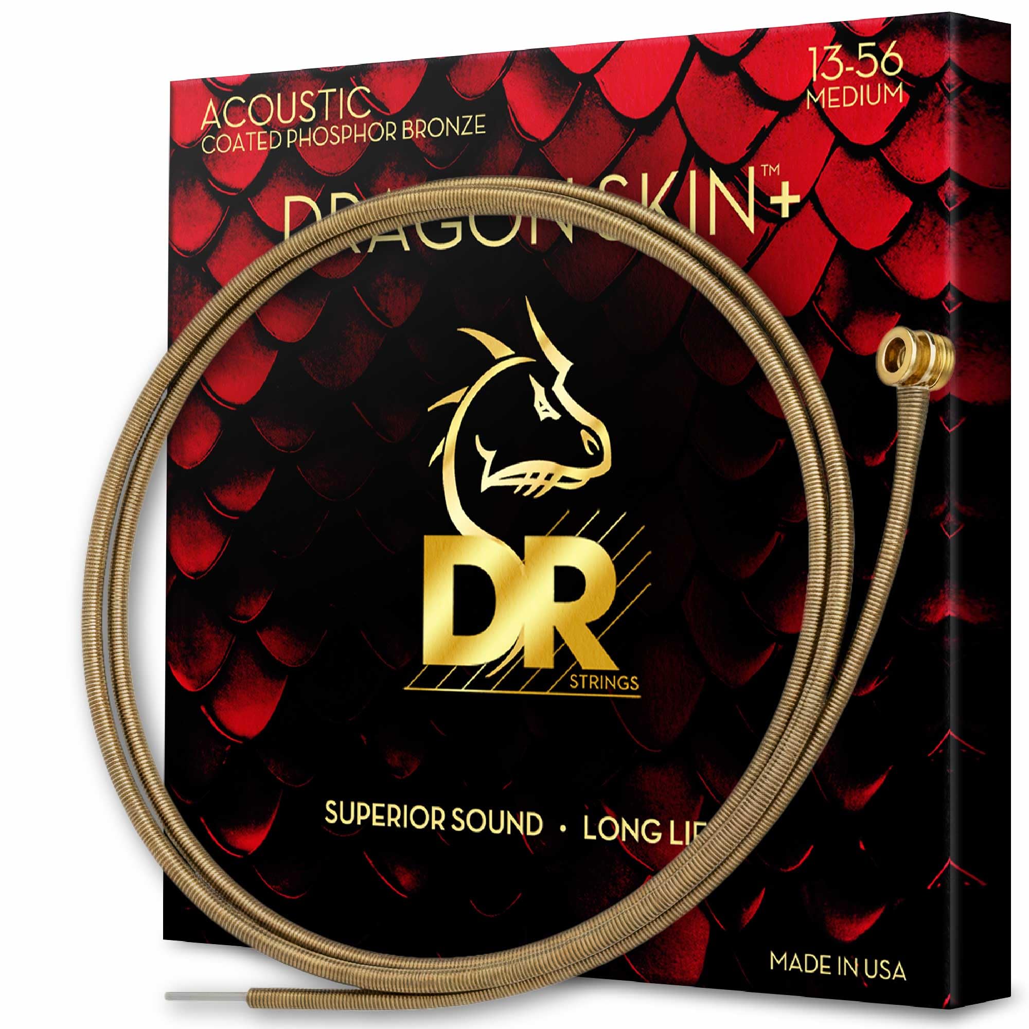 DR DAP-13 - DRAGON SKIN+™ Coated phosphor bronze acoustic guitar strings, Superior sound with pleasant feel & long lifespan, light 13-56