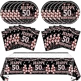 41Pcs 50th Birthday Decorations for Women,Rose Gold Black 1976 Party Supplies Kit Include 50th Birthday Plates and Napkins,Tablecloth Set Fifty Year Old Party Disposable Tableware for 50 Years Old