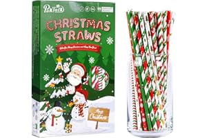 PakTalk Christmas Straws, 10 Styles 100 Red Green Gold Christmas Paper Straws Tree Snowflake Disposable Drinking Straws for Christmas, New Year, Holiday, Party Supply(0.24" x 7.75", 100 Pack)