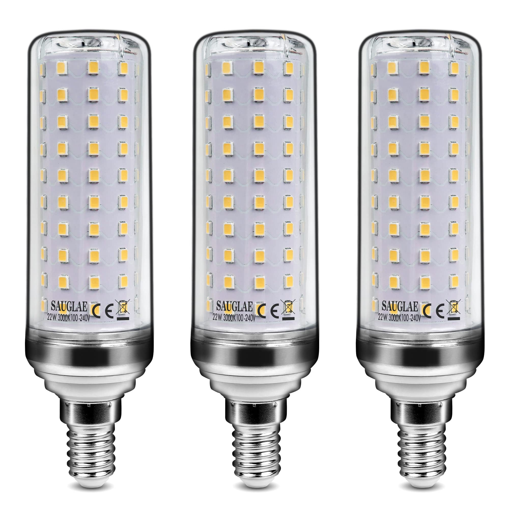 SAUGLAE 22W LED Light Bulbs, 180W Incandescent Bulbs Equivalent, E14 Small Edison Screw, 2500Lm, Warm White 3000K, Pack of 3