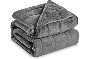 GREAT DAXING Sherpa Fleece Adult Weighted Blanket, 15 Pounds Dual Sided Soft Plush Blanket for Couch Bed Sofa, Heavy Thick Blankets with Glass Beads Great for Sleep, 48 x 72 inches, Dark Grey on Both Sides