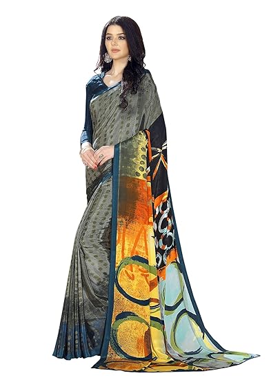 Womens Crepe Silk Printed Saree With Blouse