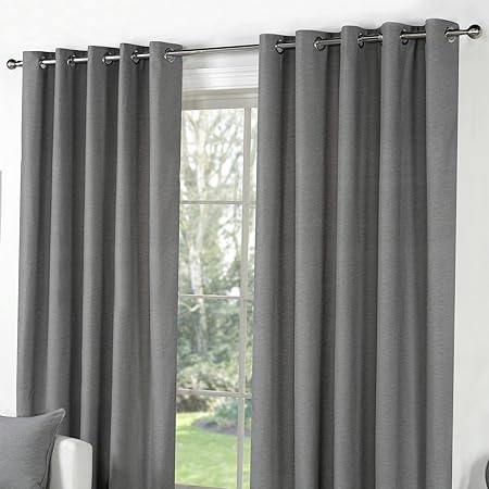 Fusion Sorbonne 100 Cotton Eyelet Lined Curtains Charcoal 46 X