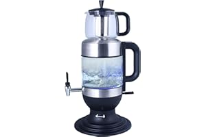 GOLDA INC. 2.5 Liters Glass Samovar, Tea Maker, with Boil-Dry Protection (Black)