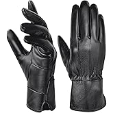 Harssidanzar Womens Genuine Leather Gloves Sheepskin Warm Winter Soft Lining SL025US