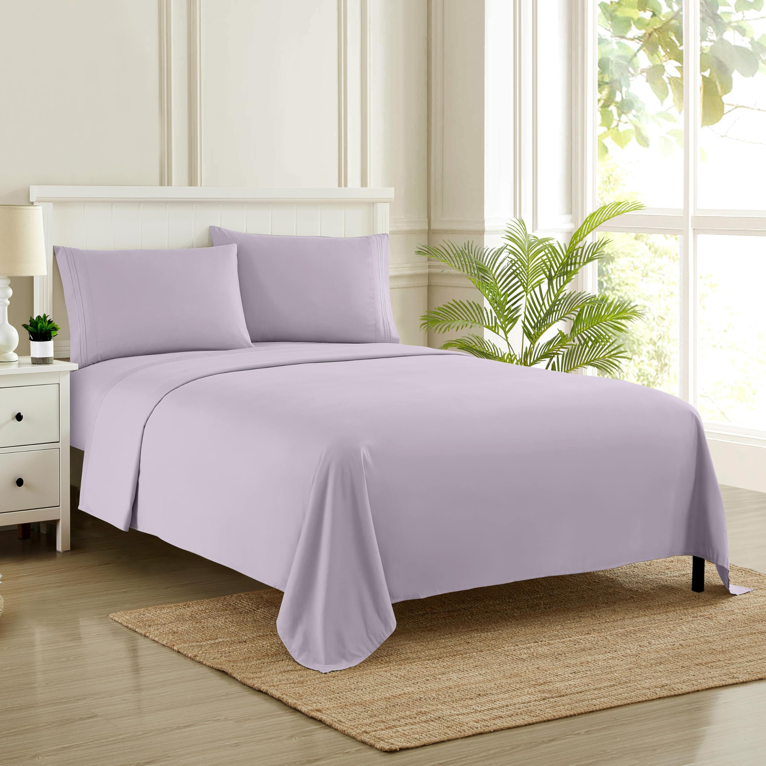 Sweet Home Collection Luxury Bedding Set with Flat, Fitted Sheet, 2 Pillow Cases, Find Double Brushed Microfiber, Lilac, Queen