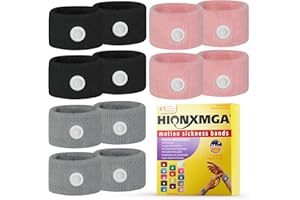 HIONXMGA 6 Pairs Motion Sickness Bands – Natural Anti Nausea Acupressure Wristbands for Morning & Motion Sickness Relief – Ideal for Car, Cruise & Flight Travel – for Adults and Kids