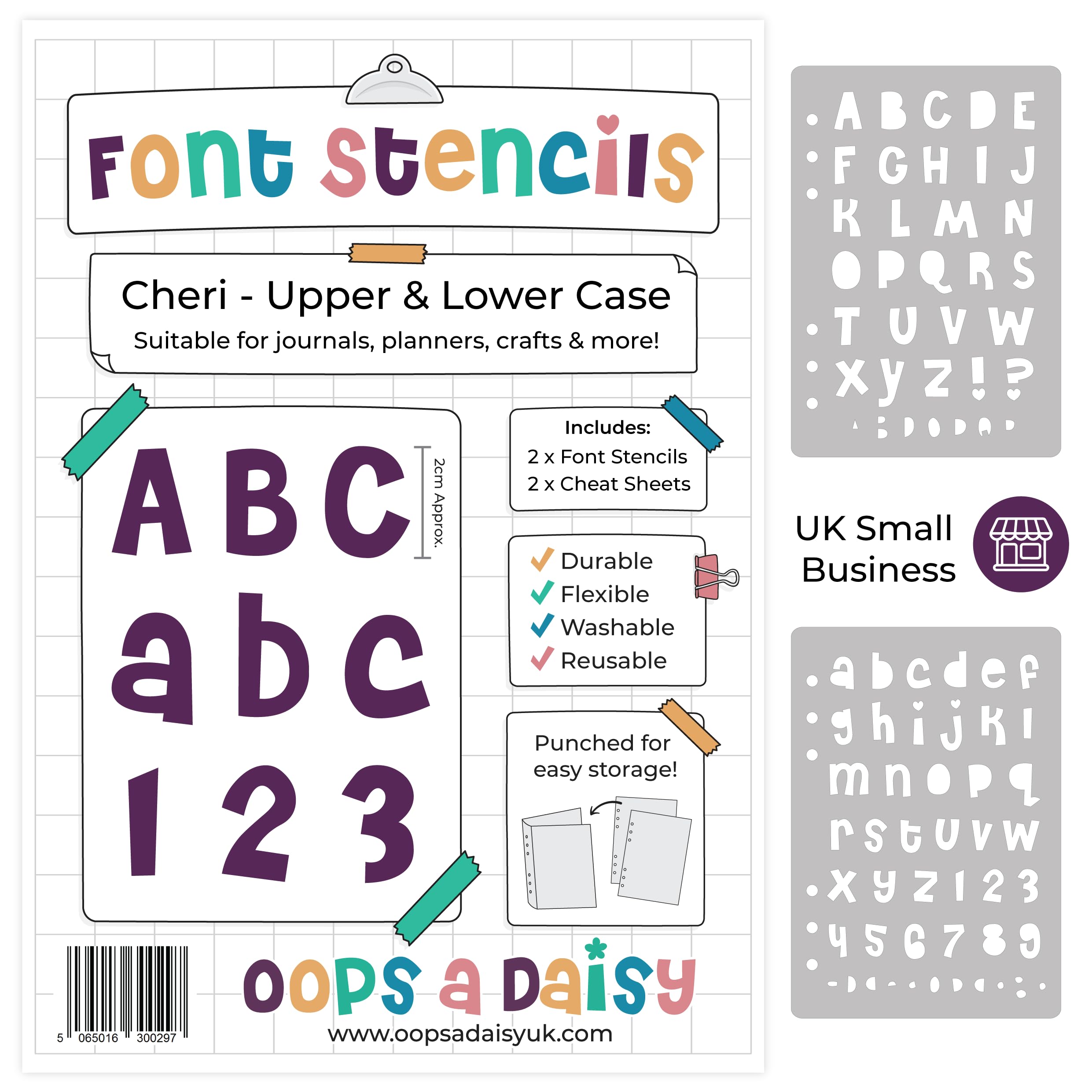 Lettering Font Stencil (Cheri Font - 20mm Tall) - Upper and Lower Case Alphabet + Numbers - Reusable Template - Perfect for Dotted Journal Bullet Planner, Scrapbook, Paper Craft, Card Making