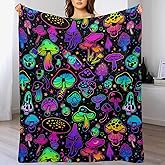 Liliha Colorful Mushrooms Blanket Enlarged Plush Throw, 50"x40" Rainbow Kawaii Fungus Flannel for Sofa Couch Bedroom Decor All Season