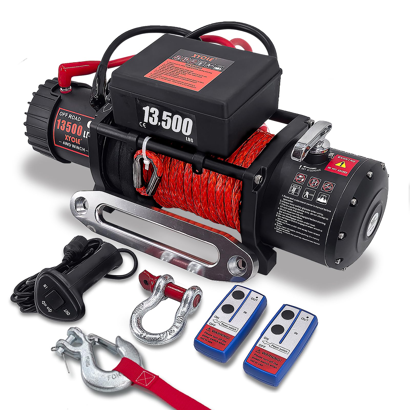 Photo 1 of * VERY USED / UNTESTED * XYCLE Winch13500lbs 12V Waterproof Electric Winch Synthetic Rope Electric Winch Towing Winch Boat Trailer Winch SUV 4-Wheel Drive Off-Road Vehicle with Remote Control 3/8 Synthetic Rope (Red)
