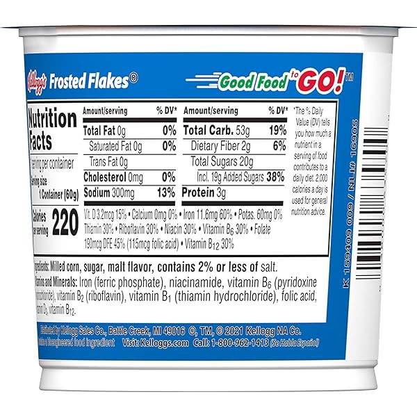 KELLOGG’S FROSTED FLAKES BREAKFAST CEREAL CUPS, 8 VITAMINS AND MINERALS, KIDS SNACKS, ORIGINAL, 25.2OZ CASE (12 CUPS)