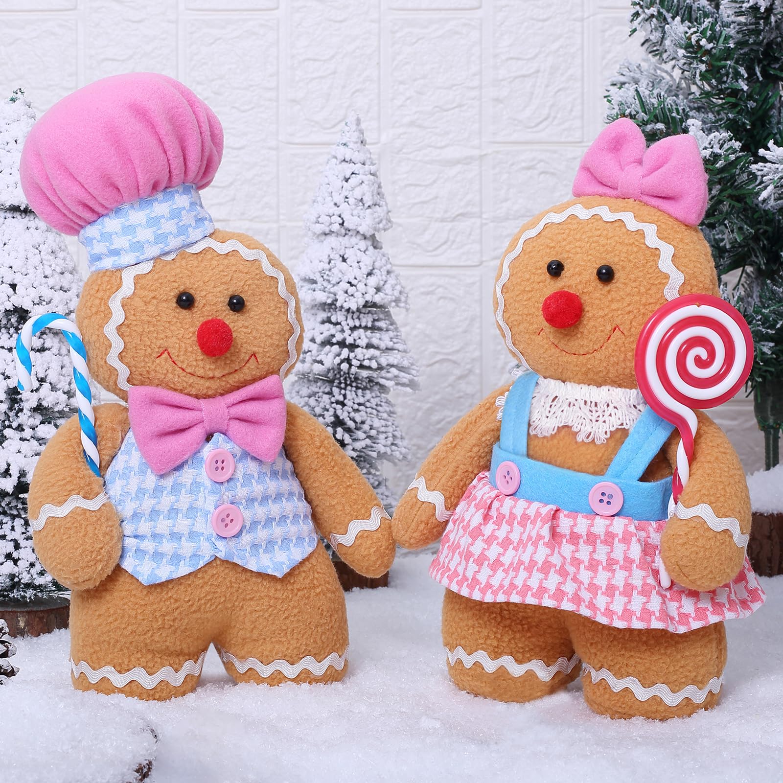 Anroong Christmas Decorations Indoor Gingerbread Plush Hold Candy Cane Home Decor Gifts 30cm Gingerbread Stuffed Animal Doll Tree Toppers Christmas Decorations (2PCS)