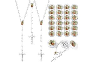 Brilucky 24 PCS White Rosary Beads Bulk For Baptism Favors,Lady Guadalupe Rosarios Catolicos First Communion Favors For Guests,Rosary Beads Necklace Gifts For Christian Quinceanera Party