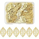 MakemadeDIY 100Pcs Hollow Filigree Leaf Charms for Jewelry Making Etched Metal Embellishments Leaves Pendants Charms for Necklaces Bracelets Earrings Keychains Making and Crafting