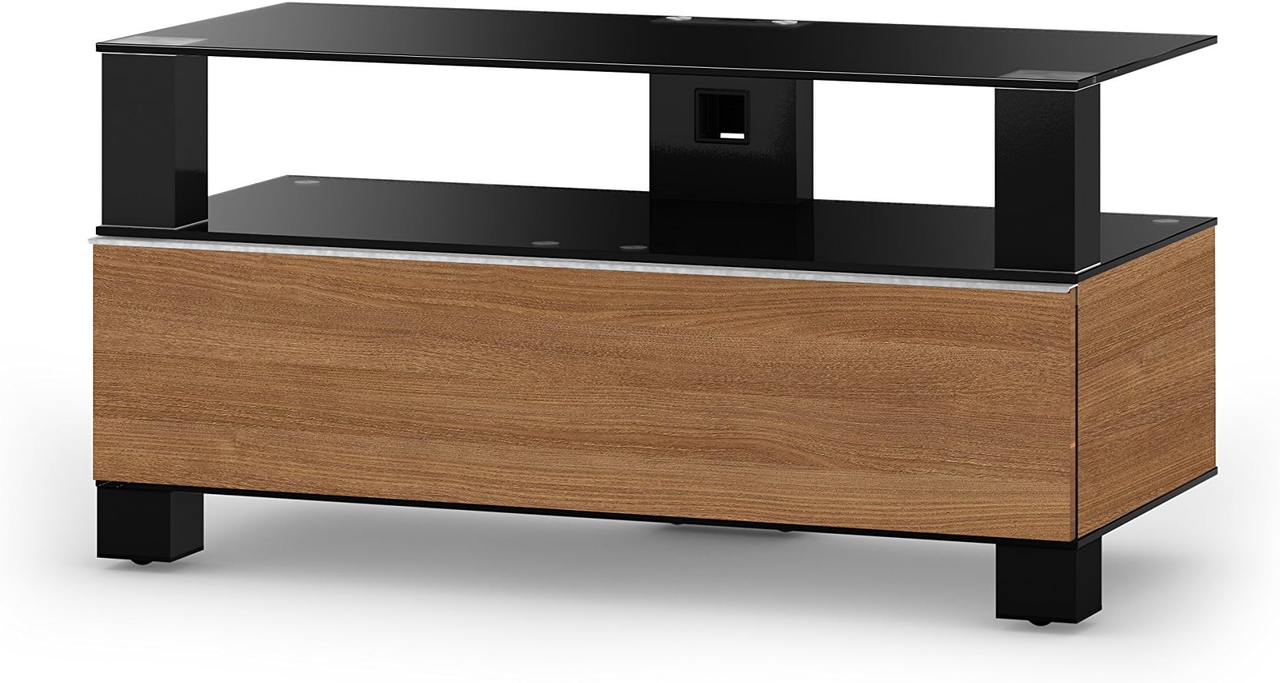 Sonorous MD 9095 W HBLK WNT TV Furniture with Wood Finish Black Glass (Aluminium Gloss Walnut/Black