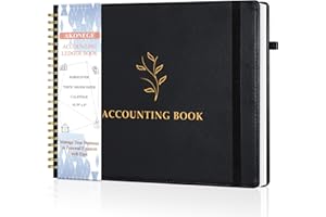 AKONEGE Accounting Ledger Book for Personal & Small Business Bookkeeping, Horizontal Income and Expense Tracker Notebook with Calendar, Hardcover Columnar Log Journal 10.78" x 8", Black