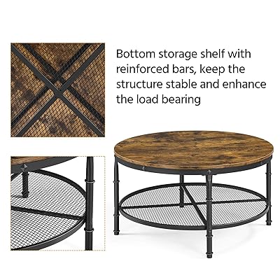 Buy Yaheetech 2 Tier 35 5in Rustic Round Coffee Table Rustic Brown Industrial Furniture Table For Living Room W Iron Mesh Storage Shelf Wooden Tabletop Rounded Edges X Shaped Reinforcing Bar Open Shelf Online In Indonesia B08pz6795n