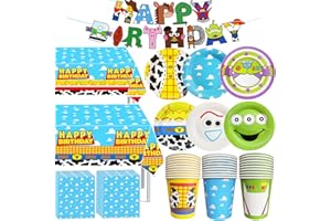 METIXOZE Cartoon Story Party Supplies 133pcs Party Decorations include Paper Plates Napkins Cups Tablecloth and Banner for Boys Girls 1st 2nd 3rd 4th Birthday Decor, Serve 30 Guest