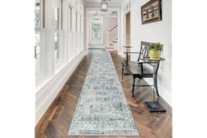 Morebes Vintage Hallway Runner Rug 12 ft,Long Washable Rug Runner Non-Slip,Soft Floor Runners for Hallway Non Skid,Throw Rug for Living Room Farmhouse Dining Room Office,Blue-Gray
