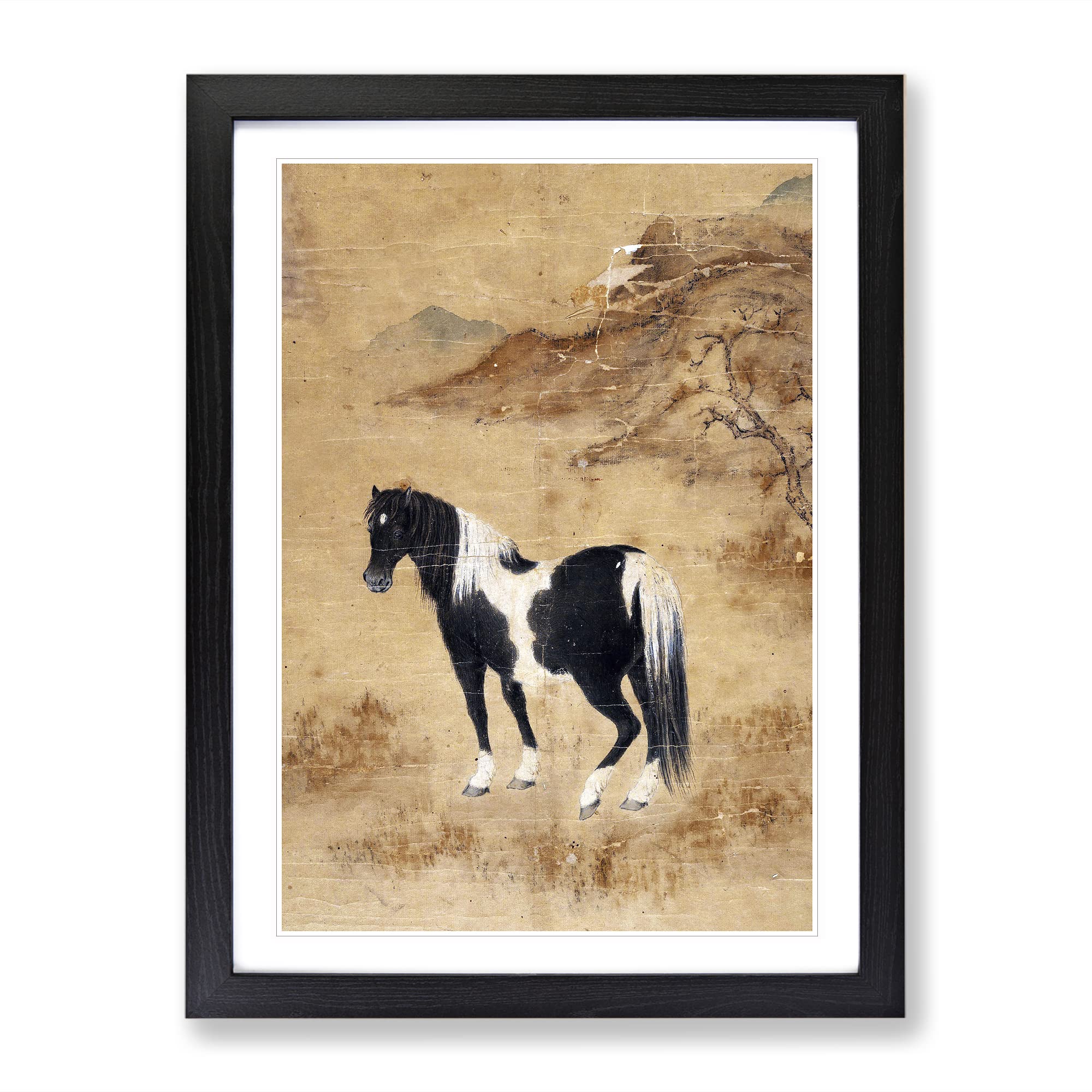 Horse Landscape Asian Japanese Framed Wall Art Print, Ready to Hang Picture for Living Room Bedroom Home Office Décor, Black A4 (34 x 25 cm)
