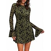 BTFBM Women Floral Wedding Guest Dress Spring 2026 Casual Long Sleeve Crew Neck Flowy Party Cocktail Mini Dresses