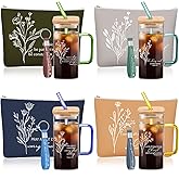 Skylety 12 Pcs Christian Gift for Women 13.5 oz Bible Verse Glass Cup Religious Makeup Cosmetic Bag Silicone Keychain Valentines Day Church Gift for Mom Sister in Christ Pastor Wife Friend