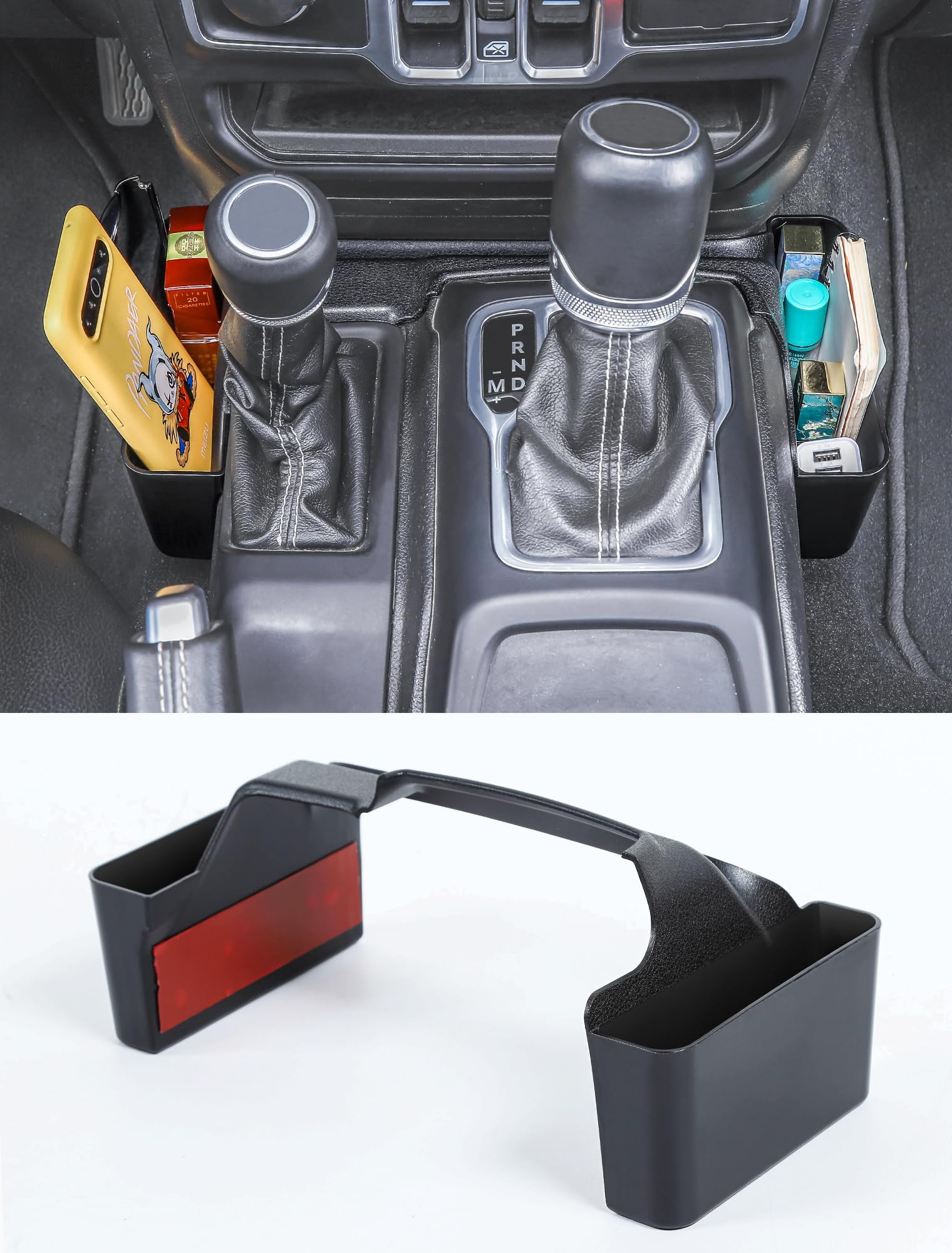 Photo 1 of Savadicar GT-2 Shifter Storage Box, Gear Shift Side Tray, Center Console Organizer Compatible with 2018-2025 Jeep Wrangler JL JLU 4XE & Gladiator JT, Interior Storage Accessories, Black, 1 PC