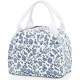 TESAFNG Lunch Bag - Insulated Lunch Box for Women, Reusable Large Capacity Cooler Bag for Adult, Small Leakproof Cute Corduroy Lunch Tote for Work Office Travel Picnic (Corduroy Light Blue-Flower)