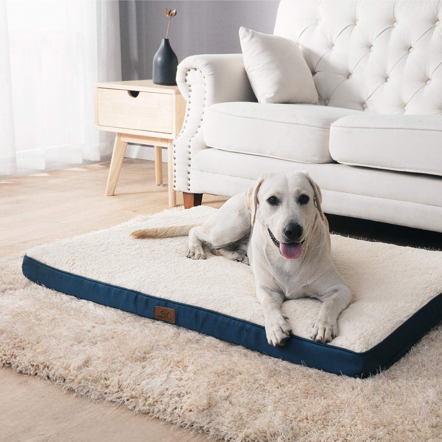 Bedsure Large Dog Bed for Small, Medium, Large Dogs/Cats Up to 75 lbs - Orthopedic Egg-Crate Foam with Removable Washable Cover - Water-Resistant Pet Mat for Crate, Denim Blue : Pet Supplies