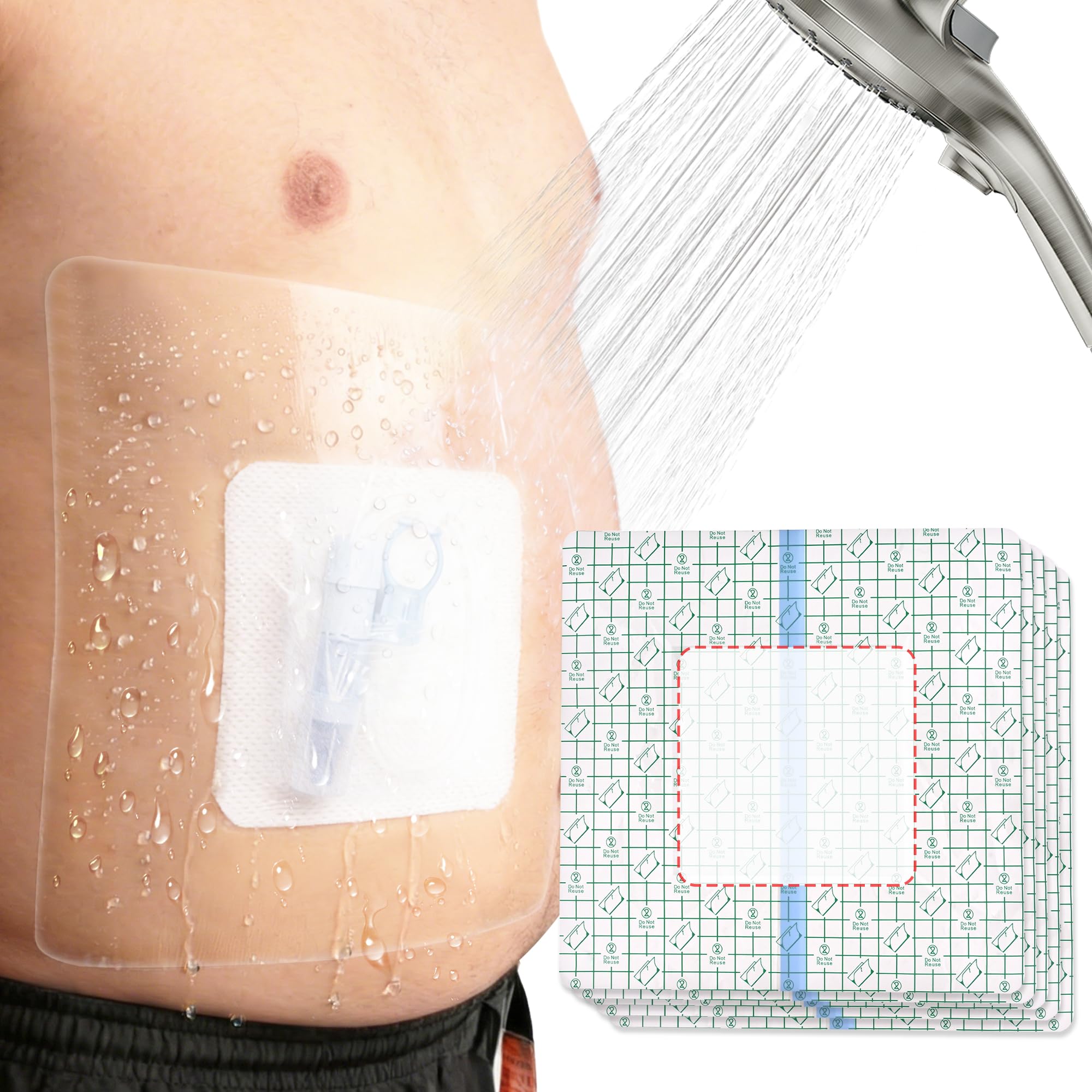 Photo 1 of 15Pcs 10.2"x10.2" Shower Shields Wound Cover, Large Waterproof Protector Bandage with Non-Stick Central Pad, Adhesive Dressing Film for Dialysis Catheter Post Surgical PICC Line