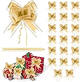 20 PCS Pull Bows Gold Christmas Bows for Gift Wrapping 6 Inches Organza Ribbon Bows Large Christmas Gift Bows for Gift Wrapping Christmas Wedding Birthday Party Flower Baskets Present Decorations