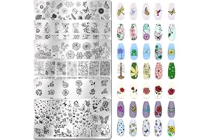 JERCLITY 6pcs Flower Nail Stamping Plate Nail Stamping Kit for Nails Rose Flower Lotus Butterfly Leaf Image Plates Nail Design Template Print Nail Stamper Kit for Women