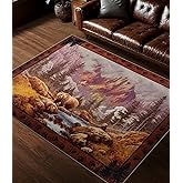 YIHOUSE Rustic Cabin Area Rug for Bedroom 5x7,Machine Washable Woodland Bear Rug,Non-Slip Low Pile Print Pattern Mountain Rug for Living Room