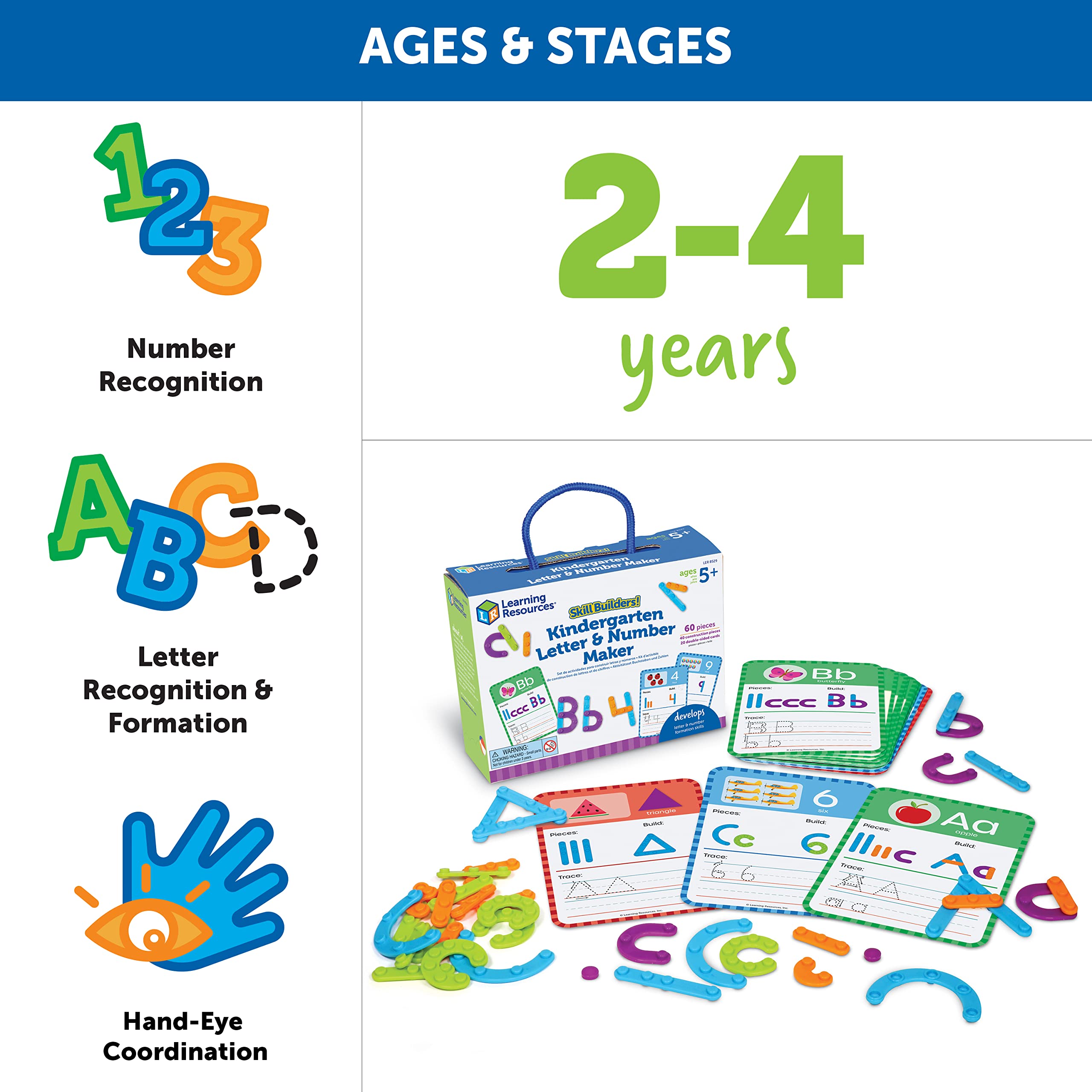 Learning Resources Skill Builders! Kindergarten Letter & Number Maker - 60 Pieces, Ages 6+ Kindergartner Learning Materials, Homeschool and Classroom Supplies, Math Games for Kids