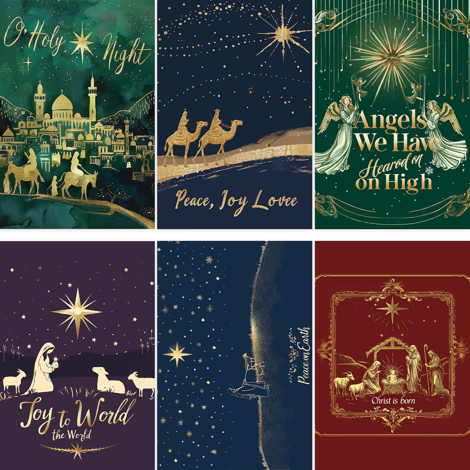 Photo 1 of TYNDRE 24 Religious Christmas Cards, 6 Classic Gold Foil Designs Merry Christmas Cards with Envelopes & Stickers, New Years Greeting Cards Bulk, 5x7 Inches