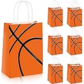 Teling 12 Pcs Basketball Party Gift Bags, Basketball Goodie Bags with Handles, Sports Theme Goody Treat Candy Pocket for Kids Adults Fans, Reusable Sport Birthday Party Supplies Team Gifts