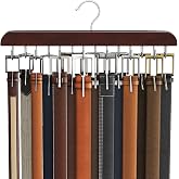 Belt Hanger for Closet with 14 Hooks, Belt Organizer Max 42 Belts Capacity | Wooden Belt Holder Closet Accessories, Versatile Space Saving Hanger for Closet Organizer Storage Belts, Hats - Mahogany