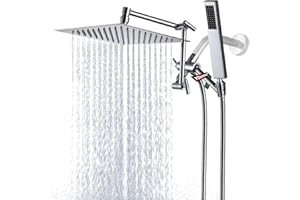 All Metal Rain Shower Head with Handheld Combo, YDmeet 10 Inch Rainfall Shower Head, Stainless Steel Hand Wand, 3 Setting Diverter, Adjustable Extension Arm w/Lock Joints, 71" Extra Long Hose, Chrome
