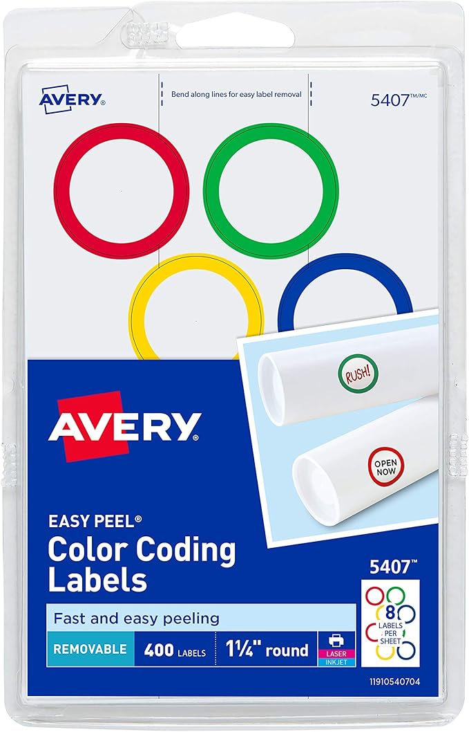 Avery Assorted Removable Color Coding Labels, 1.25 Inch Round, Pack of